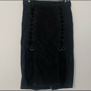 TRIPP NYC | Black Distressed Denim Corset Skirt